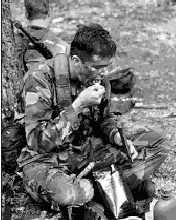 Enjoying an MRE in the field